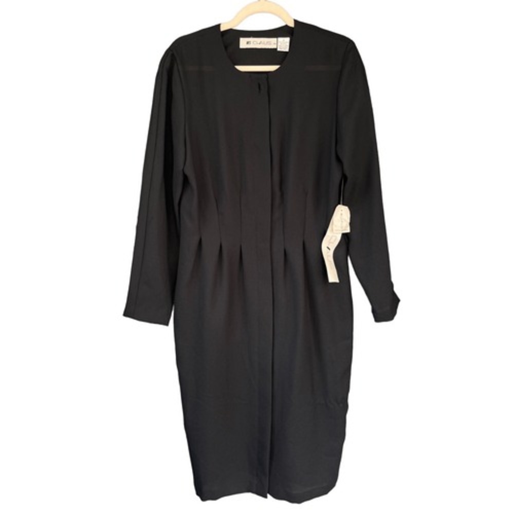 T7 Ms Chaus‎ Dress Crepe Pleated Sheath 1990s Vintage Old Money Mob Wife Black